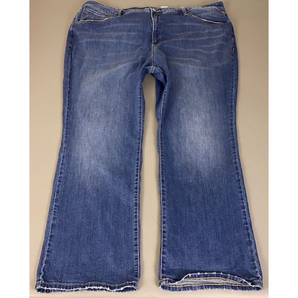 Terra & Sky Bootcut Jeans Women's Plus 26W Medium Wash Stretch Distressed Hem